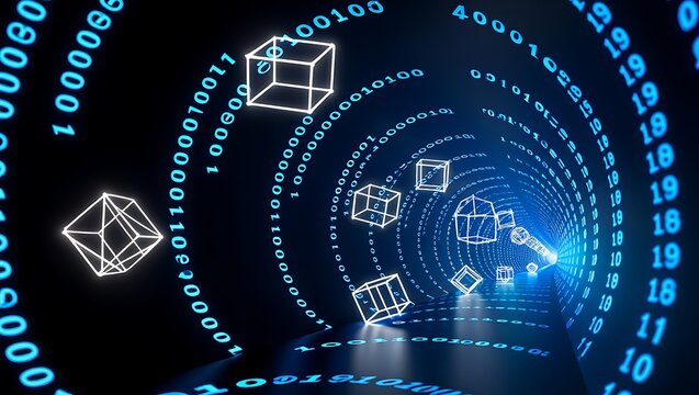 Glowing White Cubes in Blue Digital Tunnel image