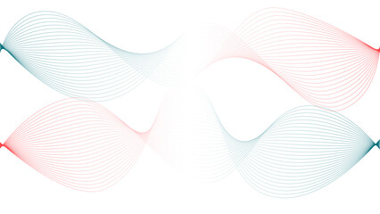 Vector curvy abstract line art wavy flowing dynamic colorful lines white background in concept music or sound, wave, wind, information flow	