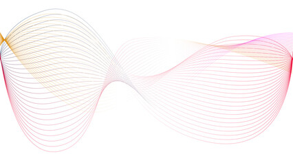 Vector curvy abstract line art wavy flowing dynamic colorful lines white background in concept music or sound, wave, wind, information flow	