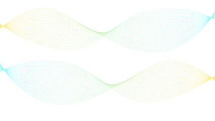 Vector curvy abstract line art wavy flowing dynamic colorful lines white background in concept music or sound, wave, wind, information flow	