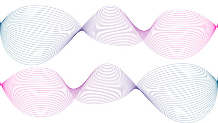 Vector curvy abstract line art wavy flowing dynamic colorful lines white background in concept music or sound, wave, wind, information flow	