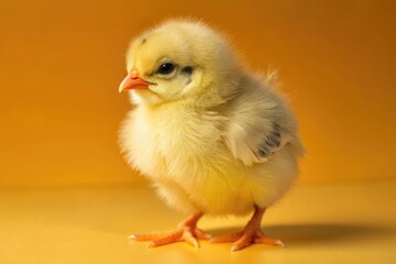 Cute Yellow Chick on Warm Orange Background