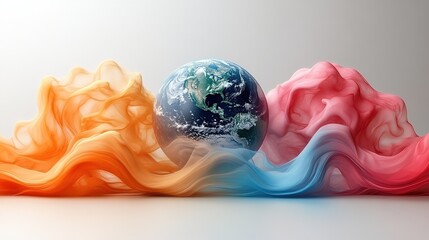 Colorful Fluid Waves Surrounding Earth for Environmental and Global Themed Projects