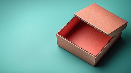 Empty Brown Cardboard Box on Teal Background for Packaging Design