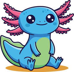 Cute blue and green axolotl cartoon character sitting vector illustration 