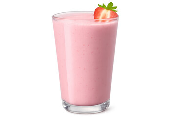 Refreshing and delicious strawberry milkshake topped with a fresh strawberry slice, isolated on a transparent background