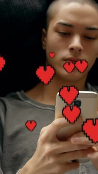 Bald guy lying in bed texting 4k