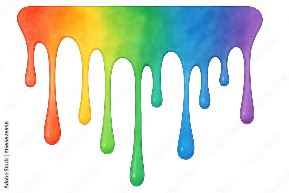 Poster paint dripping colorfully, forming fluid abstract pattern with vivid splashes cascading dynamically 