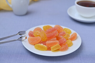 plate with fruit jelly marmalade on the table
