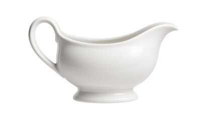 Porcelain gravy boat with an elegant handle for serving sauces at a family dinner.
