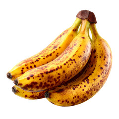 Ripe bananas showing brown spots for a healthy fruit dessert concept on black, transparent background