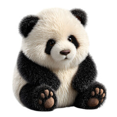 Adorable fluffy panda cub sits quietly against a transparent background
