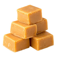 Stack of golden caramel candies isolated on a black background