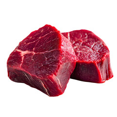 Two raw beef tenderloin steaks on a transparent background offer rich color