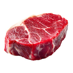 Fresh raw chuck roast beef cut showcases its red color and marbling, transparent background