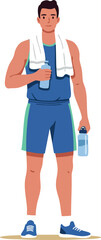 Fototapeta premium Male athlete standing with towel and water bottles in sportswear vector illustration 