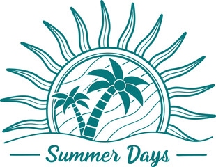 Fototapeta premium Tropical island vector illustration featuring summer beach, palm trees, and ocean landscape design