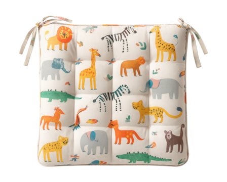 Cotton chair pad with an animal print, adding fun to a child's playroom chair.