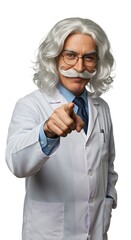 Old Man Pointing and Winking, Hyperrealistic Portrait on White Background