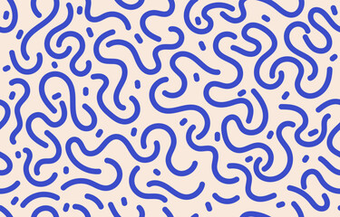 trendy hand drawn seamless pattern with blue wave line concept