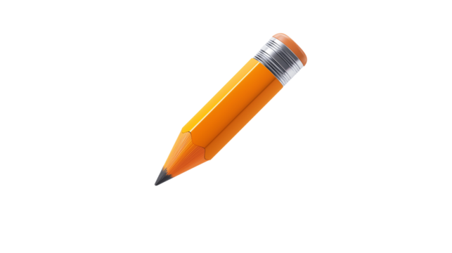 3D pencil icon for note-taking, school or writing themes, floating above white surface, PNG 