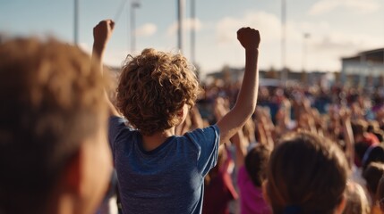 Parents Cheering for Child at School Sports Event