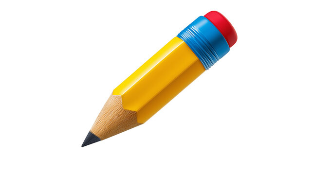 3D pencil icon for note-taking, school or writing themes, floating above white surface, PNG 