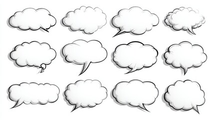 White blank retro speech bubbles isolated vector set. Illustration of cloud bubble speech for communication, no logos, no brands