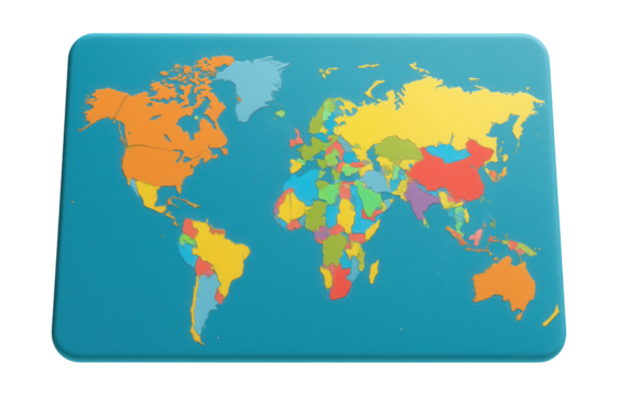 Colorful foam mat with a world map design, fostering geographic awareness in a child's educational space.