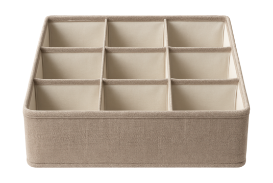 Fabric drawer organizer featuring multiple compartments, perfect for sorting socks and underwear in a bedroom dresser.