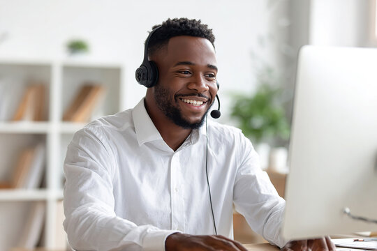 Customer support representative engaged in assisting clients at a modern workspace
