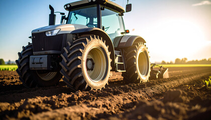 Tractor on the Farm: A robust tractor, bathed in the warm embrace of sunlight, tills the earth in a flourishing field. It's an evocative portrayal of agrarian diligence.