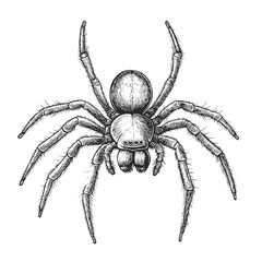 Obraz premium Detailed Spider Illustration in Black and White Line Art Style, vector illustration, engraving design