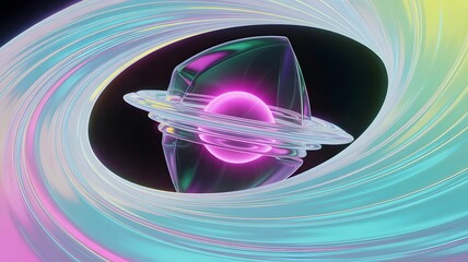 Celestial Vortex: An abstract representation of a planet within a swirling vortex of vibrant colors, exploring themes of space, imagination, and cosmic wonder.