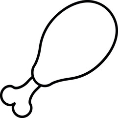 Black Chicken Drumstick Outline Icon in Minimal Vector Style