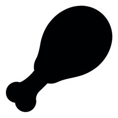 Black and White Chicken Drumstick Outline Icon in Minimal Vector Style