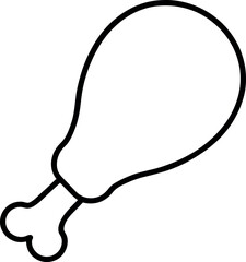 Black and White Chicken Drumstick Outline Icon in Minimal Vector Style