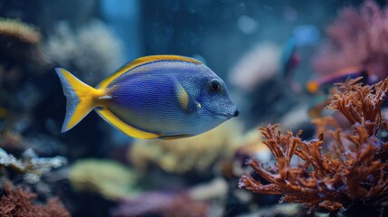 Obraz premium tropical fish in aquarium with water and coral.