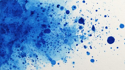 Abstract Blue Watercolor Splash Background - A horizontal composition with a textured blue watercolor splash featuring scattered splatter