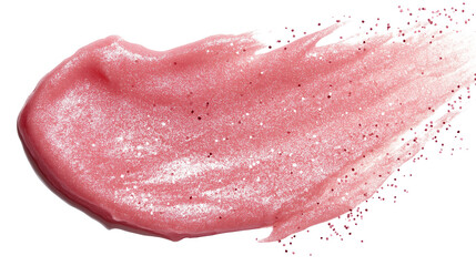 Shimmery lip balm smear with micro-glitter particles, soft pink tone, isolated on white, PNG