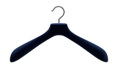 Velvet hanger with extra-wide shoulders to preserve the shape of suits in a residential coat closet.