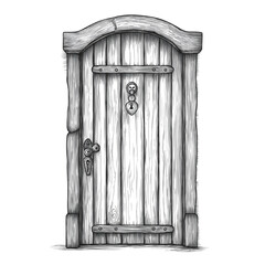 Hand-Drawn Wooden Door Design in Vintage Architectural Style