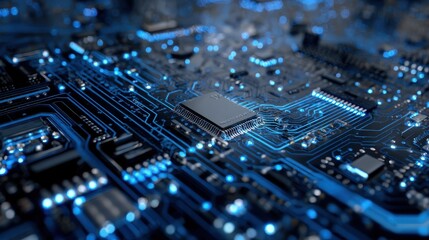circuit board dark blue background, computer motherboard concept, generated AI