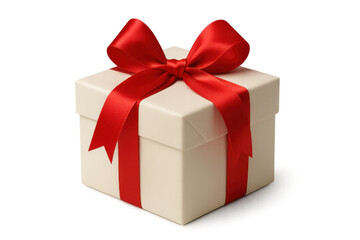 Elegant white gift box tied with a beautiful red satin ribbon, perfect for celebrations and special occasions, on transparent background