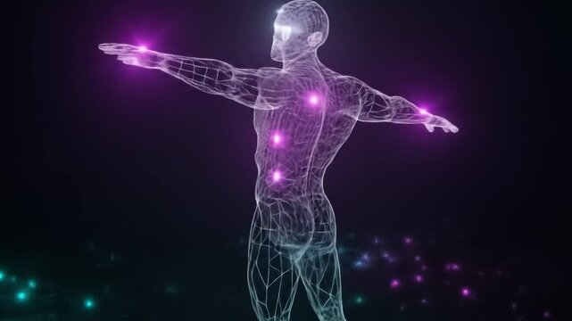 Human body chakra points animation energy flow meditation aura healing visualization concept health wellness