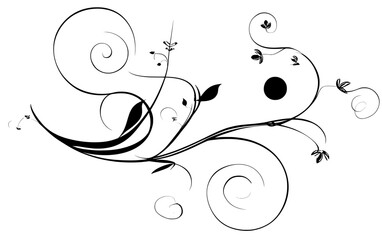 Swirling Floral Ornament – Elegant Black Line Botanical Decoration
