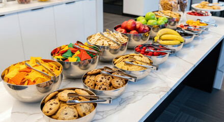 Buffet of Snacks and Fruits. Photos