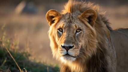 Lion portrait wildlife photography: majestic african lion in the savannah, king of the jungle close up