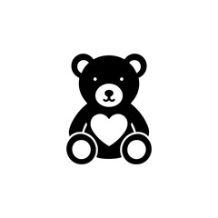 Black and white illustration of a teddy bear with a heart shape on its chest.
