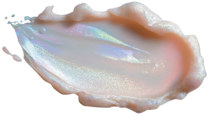 Iridescent primer smear with pearl undertone and subtle sparkles, flat lay, PNG